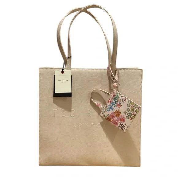 Ted Baker London Soocon Icon Cream Tote with Floral Bag Charm Card Holder - Picture 3 of 12